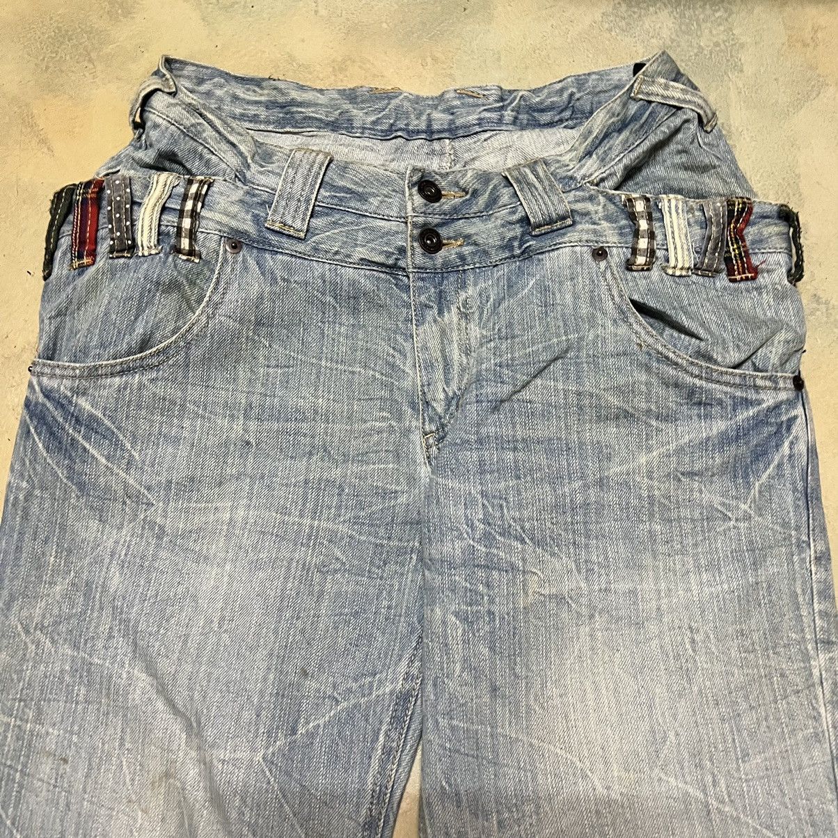 Japanese Brand Japanese Brand Double Waist Distressed Denim Jeans Size US 29 - 3 Thumbnail