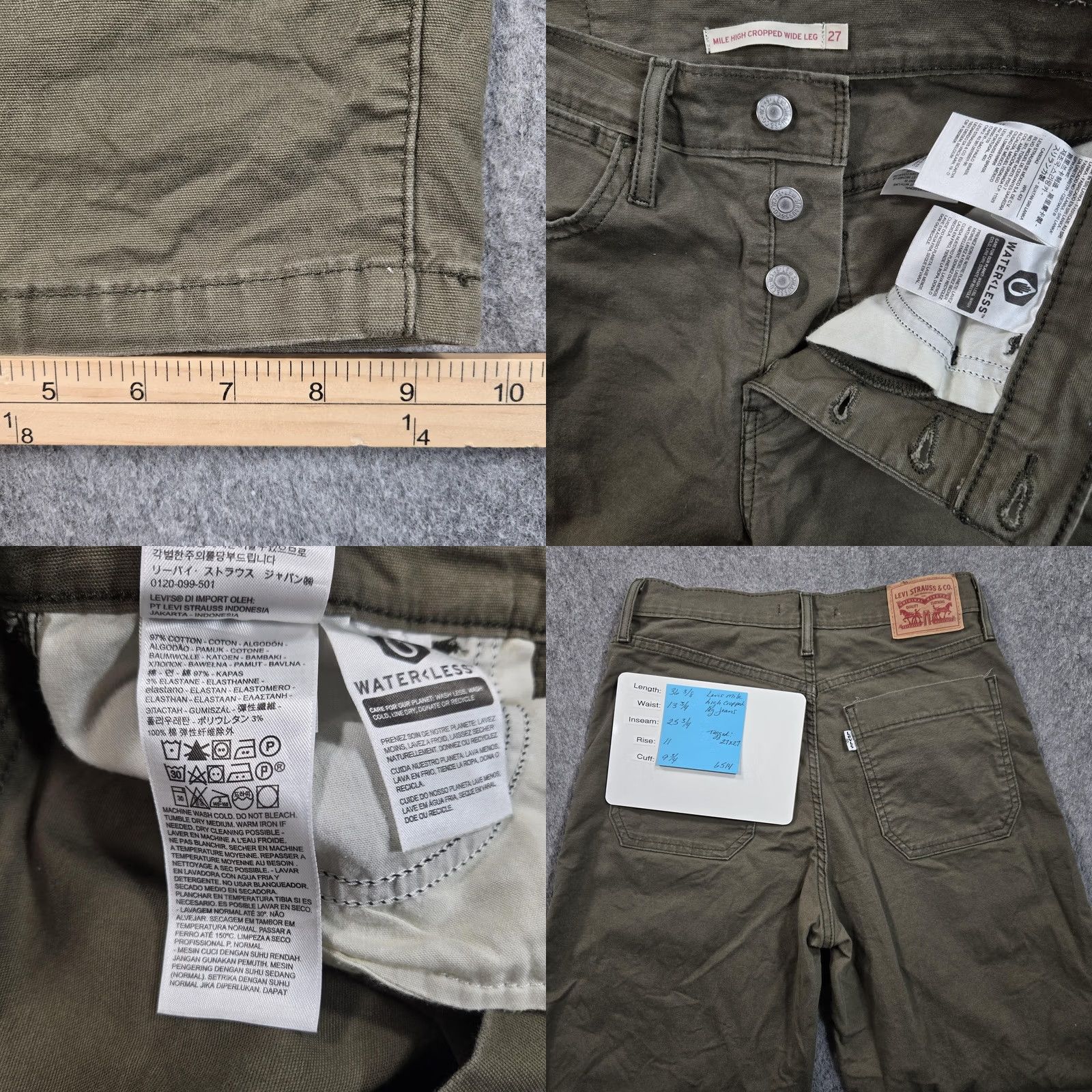 Levi's Levi's Mile High Cropped Wide-Leg Jeans Womens 27 Green High Rise Stretch Denim 5-Pocket Size 27" / US 4 / IT 40 - 8 Thumbnail