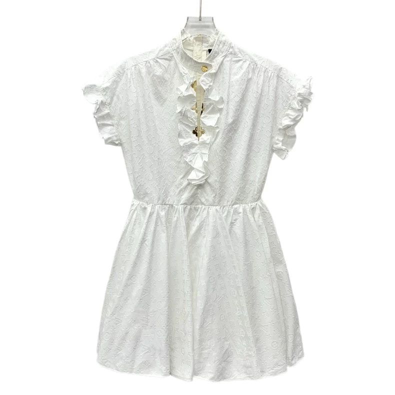 Louis Vuitton White logo embossed cotton lace dress