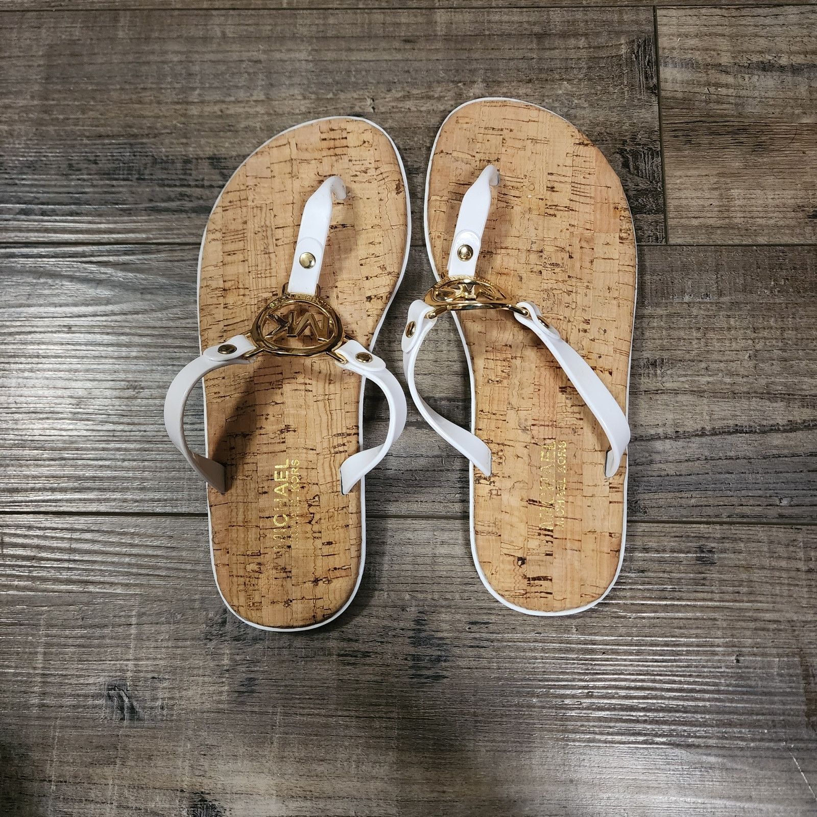 Michael Kors Michael Kors Womens white cork soles sandals size 6M BX42 Size US 6 / IT 36 - 1 Thumbnail