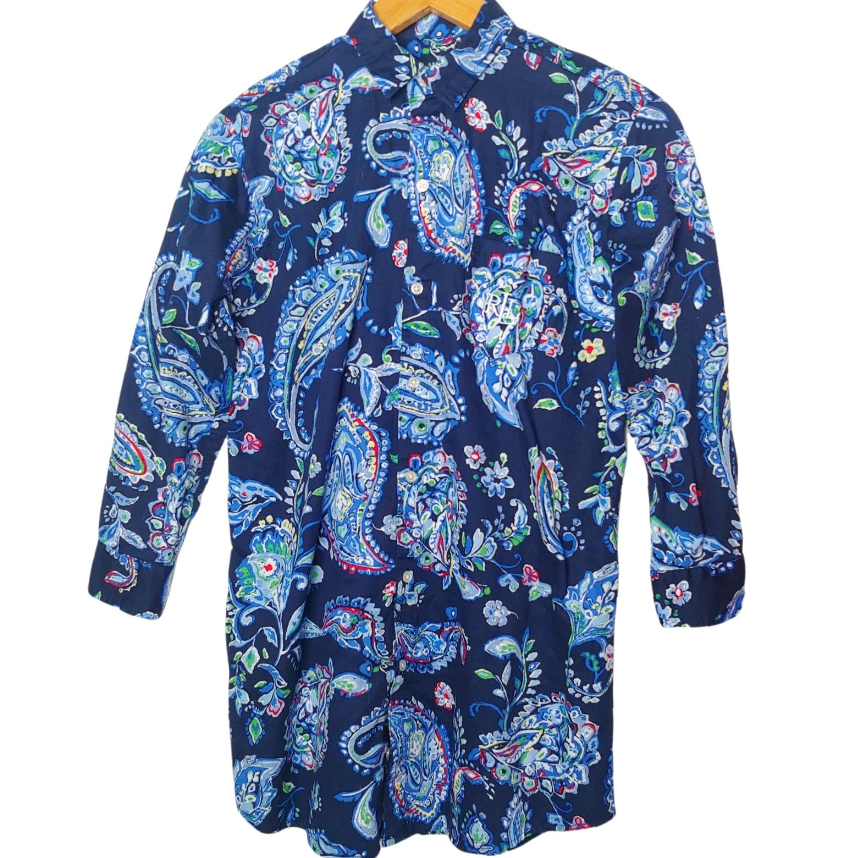Ralph Lauren VINTAGE Lauren By Ralph Lauren Shirt Dress Womens M Navy Blue Paisley Button Collar Size M / US 6-8 / IT 42-44 - 2 Thumbnail