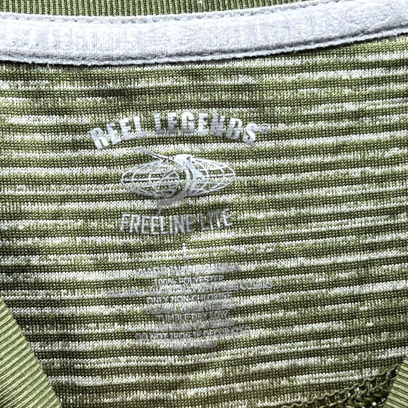 Vintage Reel Legends Shirt Mens Large Green Striped Freeline Life Tee Tagless Outdoor Summer Reg/Adult Size US L / EU 52-54 / 3 - 4 Thumbnail