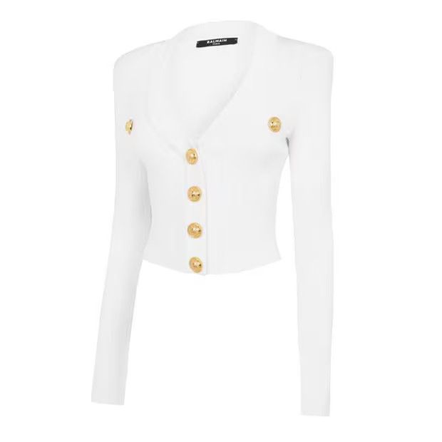 Balmain o1g2r1mq0924 Crop Button Cardigan in Blanc Size M / US 6-8 / IT 42-44 - 3 Thumbnail
