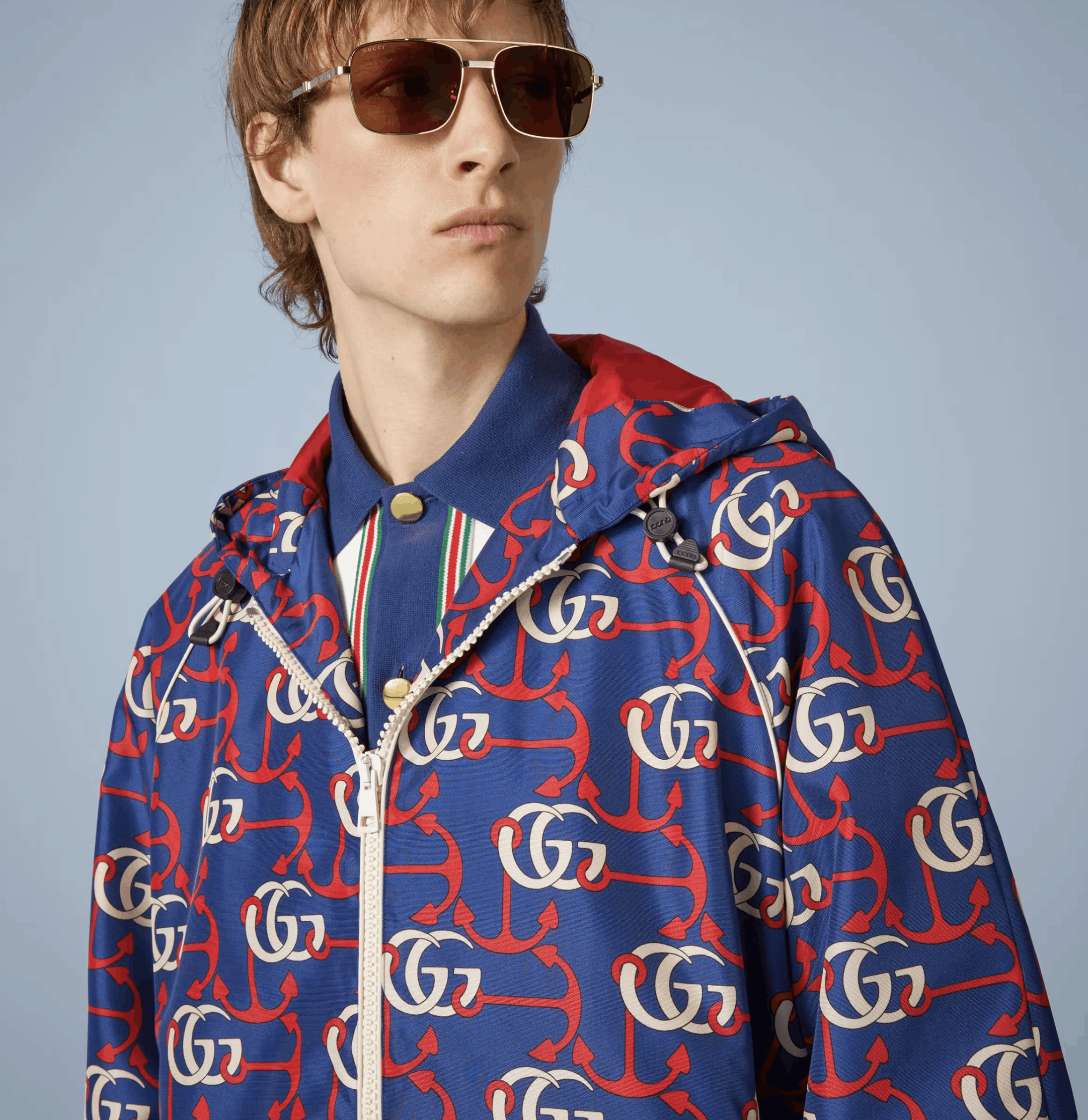 Gucci 52 XL - Gucci Double G Anchor Print Jacket Hooded Red Blue Size US L / EU 52-54 / 3 - 2 Thumbnail