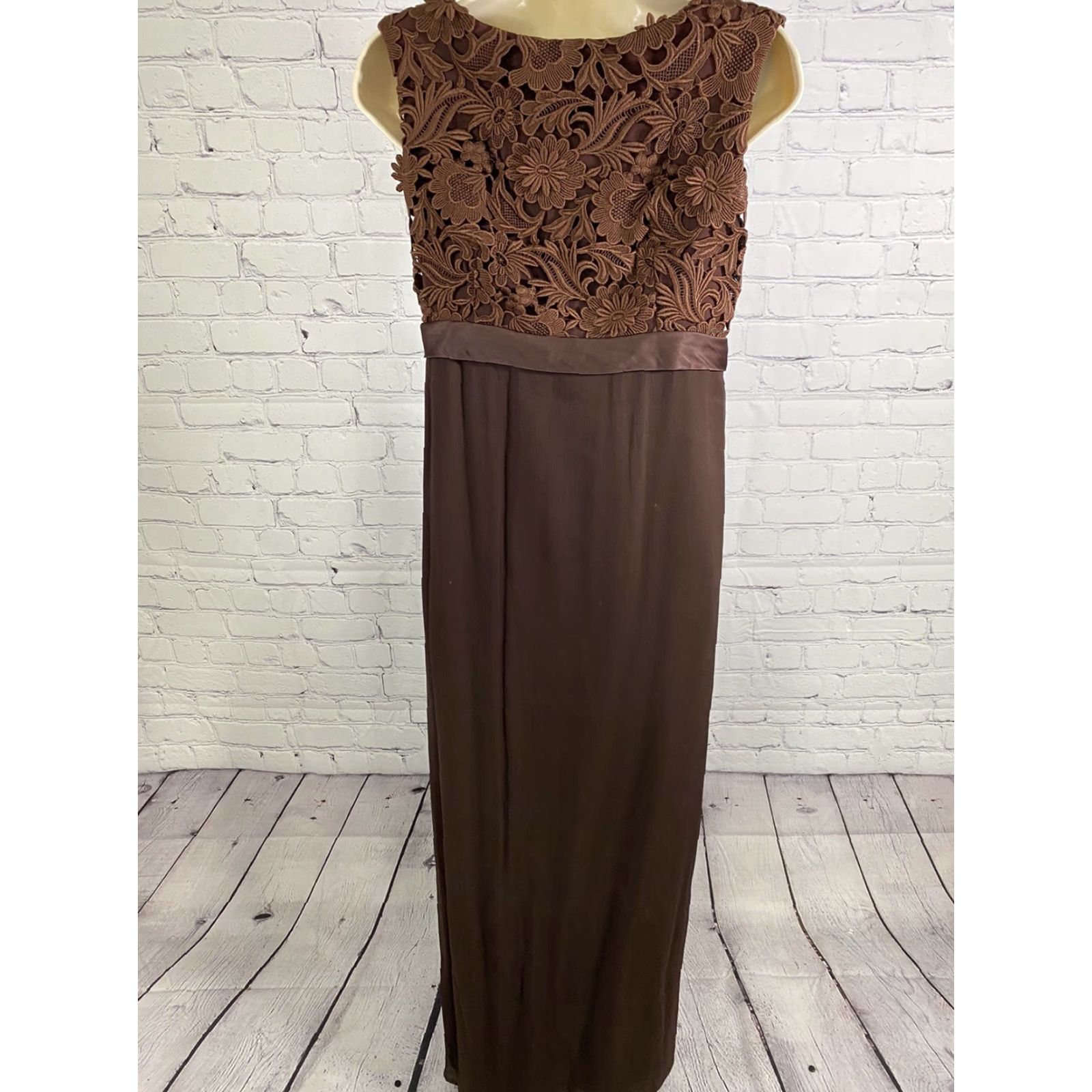 VTG Neiman Marcus Neimette Brown Floral Sleeveless V Neck Long Gown Dress  XS Women's Maxi Party