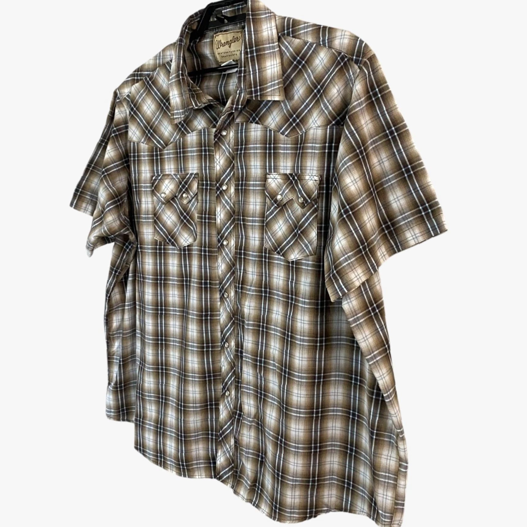Wrangler Wrangler Western Pearl-Snap Shirt Brown Plaid Men's 3XL Short-Sleeve Button-Up Shirts Men’s 3XL Western Size US XXL / EU 58 / 5 - 2 Thumbnail