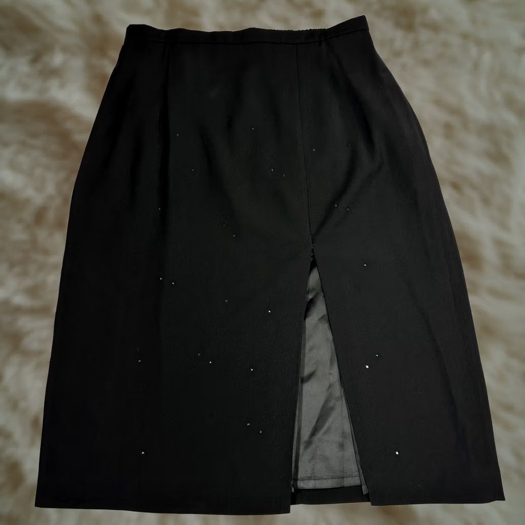 Vintage Solini Womens Crystal Embellished Midi Skirt Sz 18 Black Walking Vent Back Zip Skirt Women Black 18 Retro? Size 40" / US 18 - 1 Thumbnail