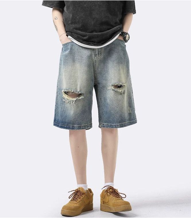 Japanese Brand Men's street distressed straight ripped denim shorts Size US 32 / EU 48 - 1 Thumbnail