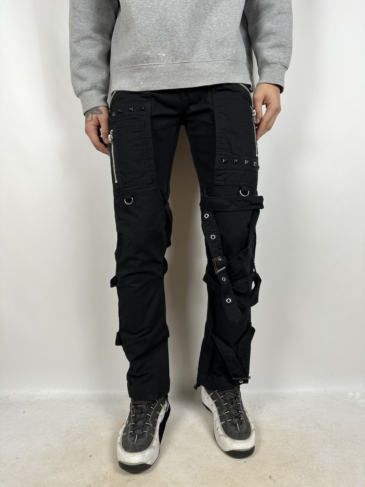 Japanese Brand Vintage Gothicana By EMP Punk Bondage Black Cargo Pants Size US 30 / EU 46 - 2 Thumbnail