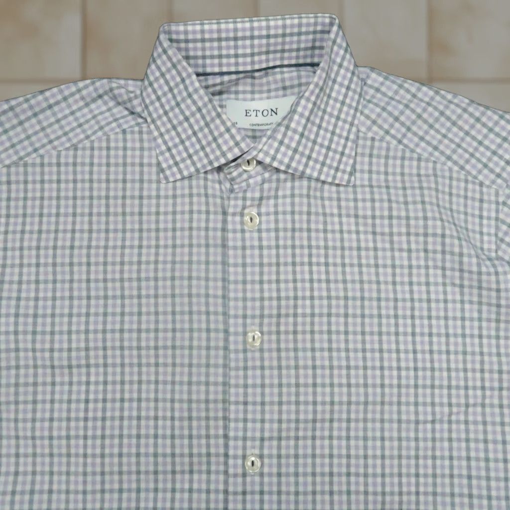 Eton Eton Purple Gray Plaid Shirt - Mens Medium, 15-inch Sleeve Long-Sleeve Button-Up Clothing Retail Size US M / EU 48-50 / 2 - 1 Thumbnail