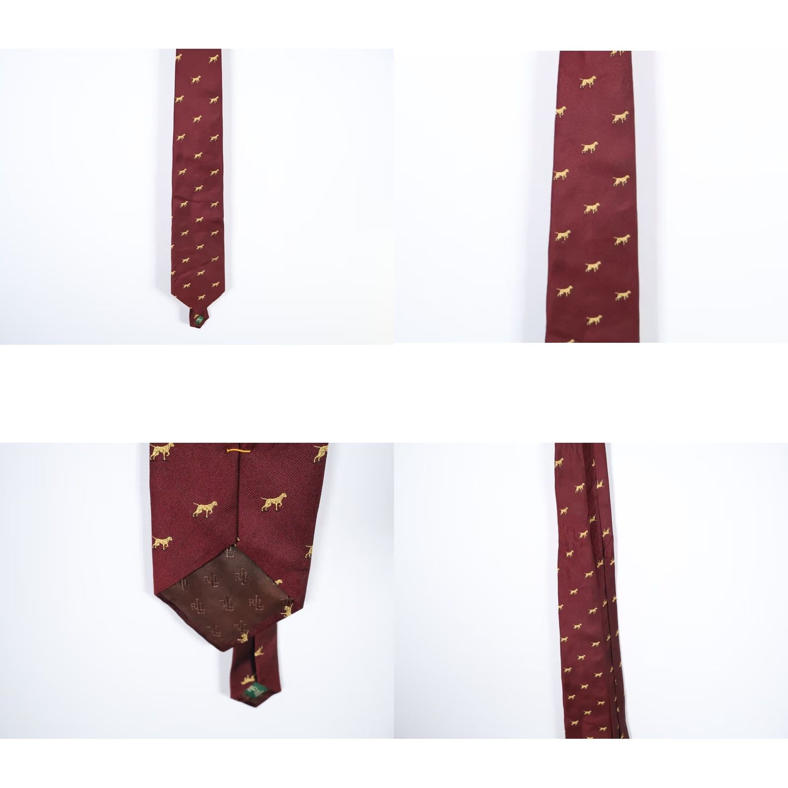 Ralph Lauren VINTAGE Lauren Ralph Lauren Dog Motif Silk Tie Dark Red Yellow 56 x 3.75 USA Made Men Tie Classic 56" Long Red Yellow Dog Theme Size US M / EU 48-50 / 2 - 8 Thumbnail