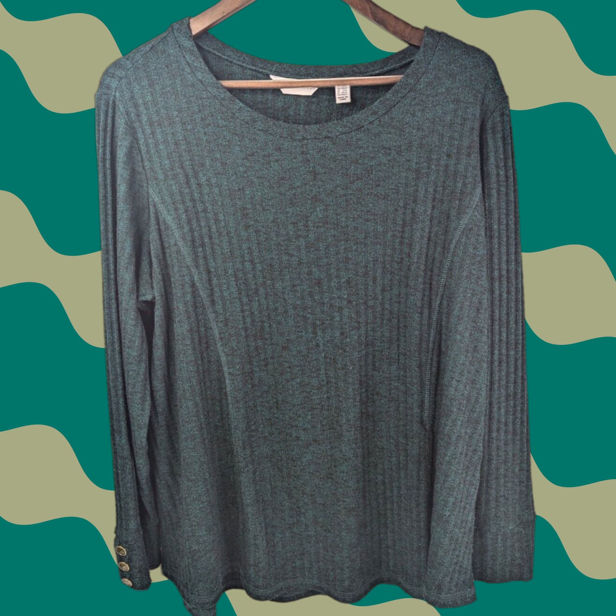 Vintage Susan Graver Women's Petite Green Sweater Rib Knit Crew Neck Tunic A544664 Size XL / US 12-14 / IT 48-50 - 1 Thumbnail