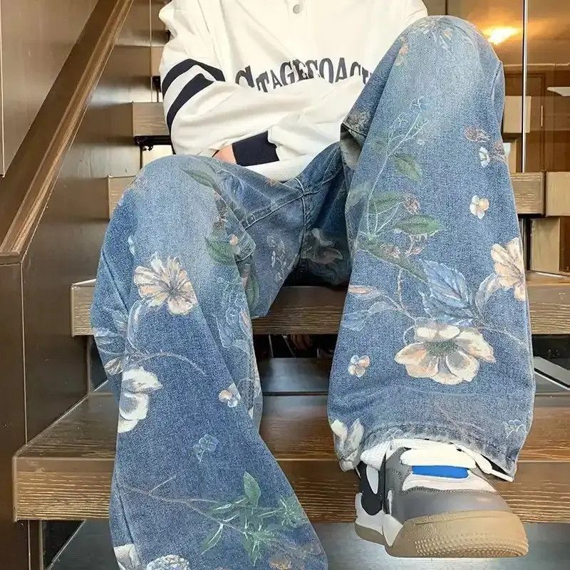 Japanese Brand Y2K Fashion Flowers Print Baggy New Jeans Size US 34 / EU 50 - 2 Thumbnail
