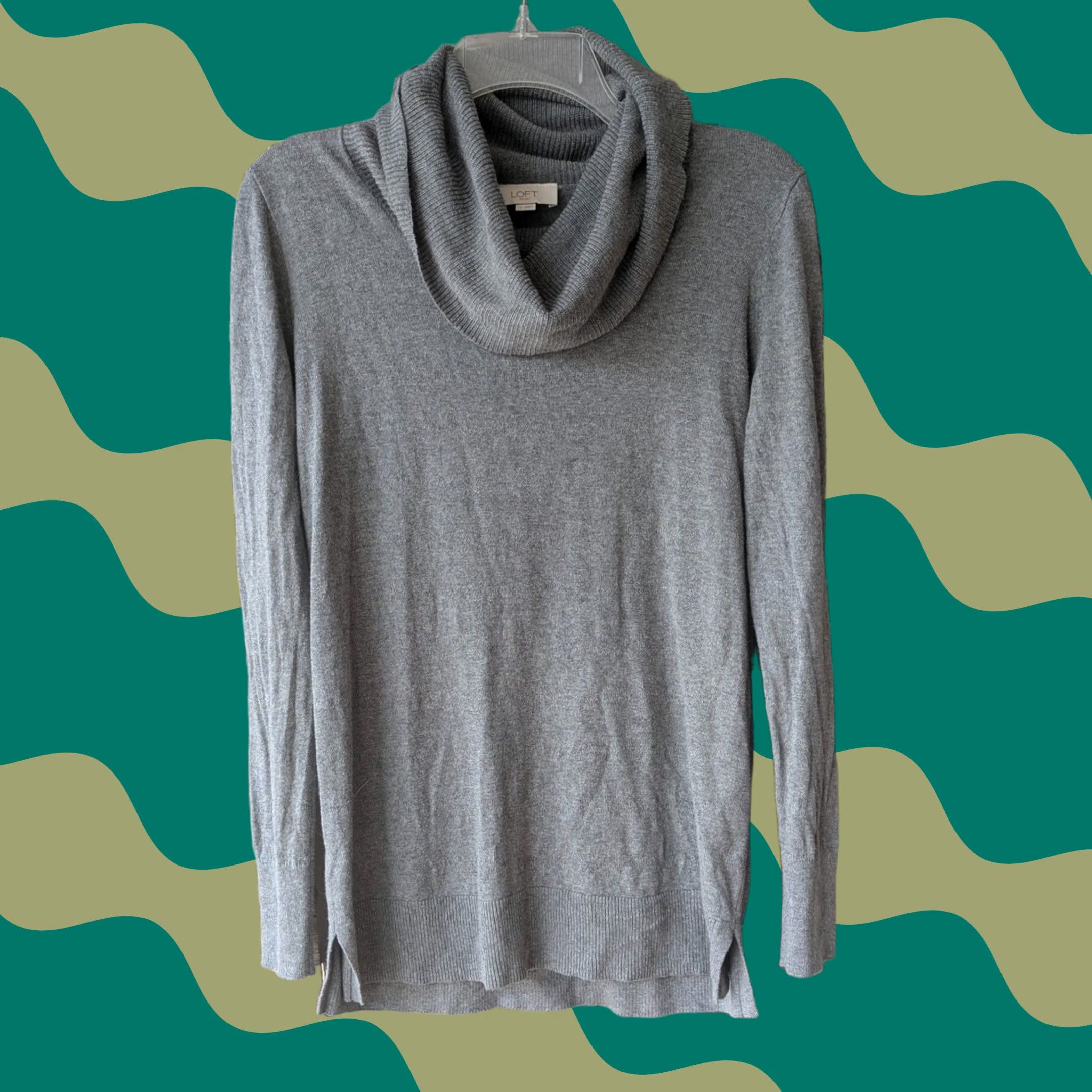 Loft Loft Gray Cowl Neck Sweater Long Sleeve Side Slits Sz S Minimalist Classic Cozy Size S / US 4 / IT 40 - 1 Thumbnail