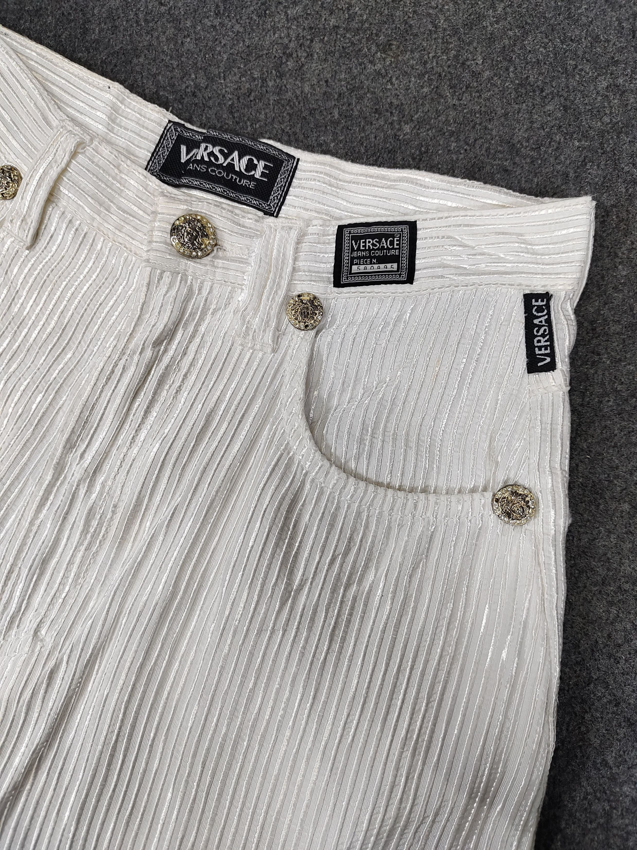Versace Jeans Couture 90s Versace JC Archive Striped Textured Viscose Slim Trouser Size 29" - 3 Thumbnail