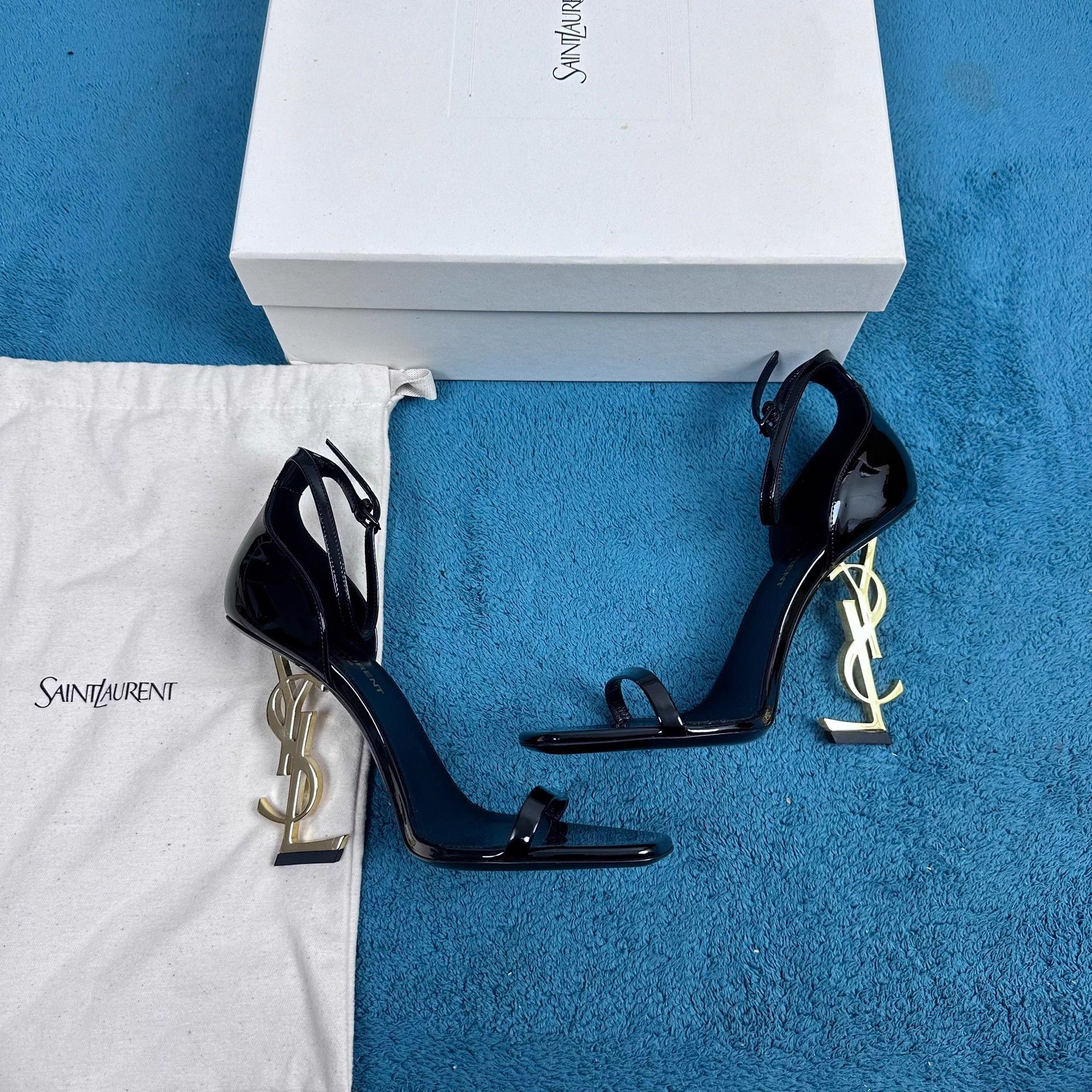 Saint Laurent Paris Saint Laurent Opyum Patent Gold Unique Heel Black 38 Size US 7 / IT 37 - 3 Thumbnail