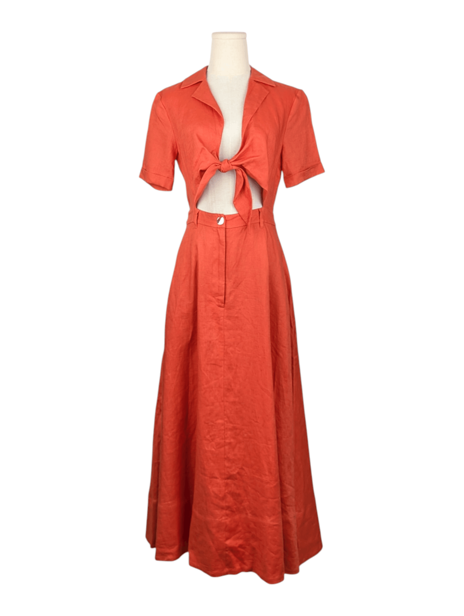 Staud Staud Orange Tie-Knotted Midi Dress Size XS / US 0-2 / IT 36-38 - 1 Thumbnail