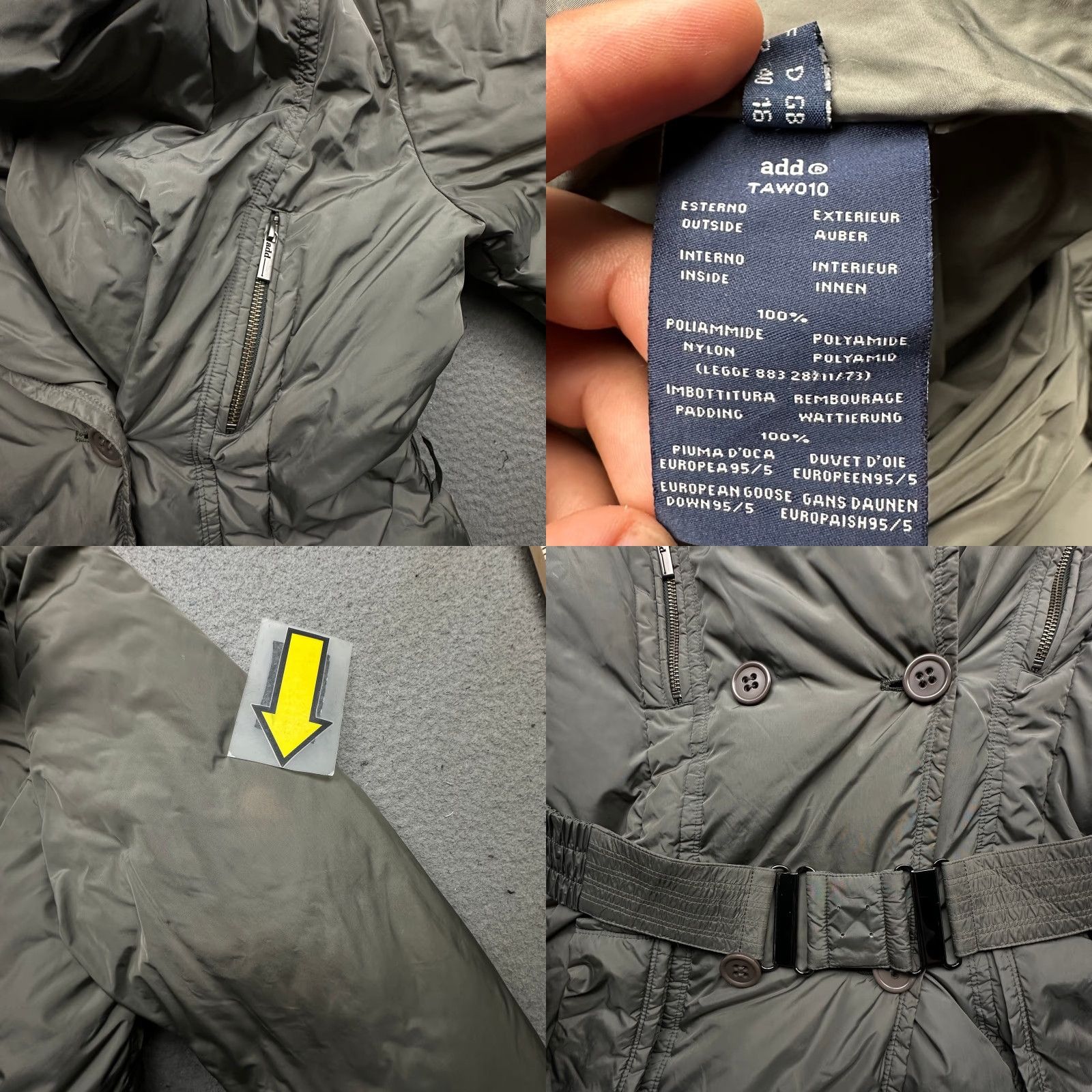 Add add Goose Down Puffer Coat Jacket Womens Large 8 Gray Belted Long Zip Pockets Winter Travel Casual Long Sleeve Mens Womens Boys Girls Size L / US 10 / IT 46 - 8 Thumbnail