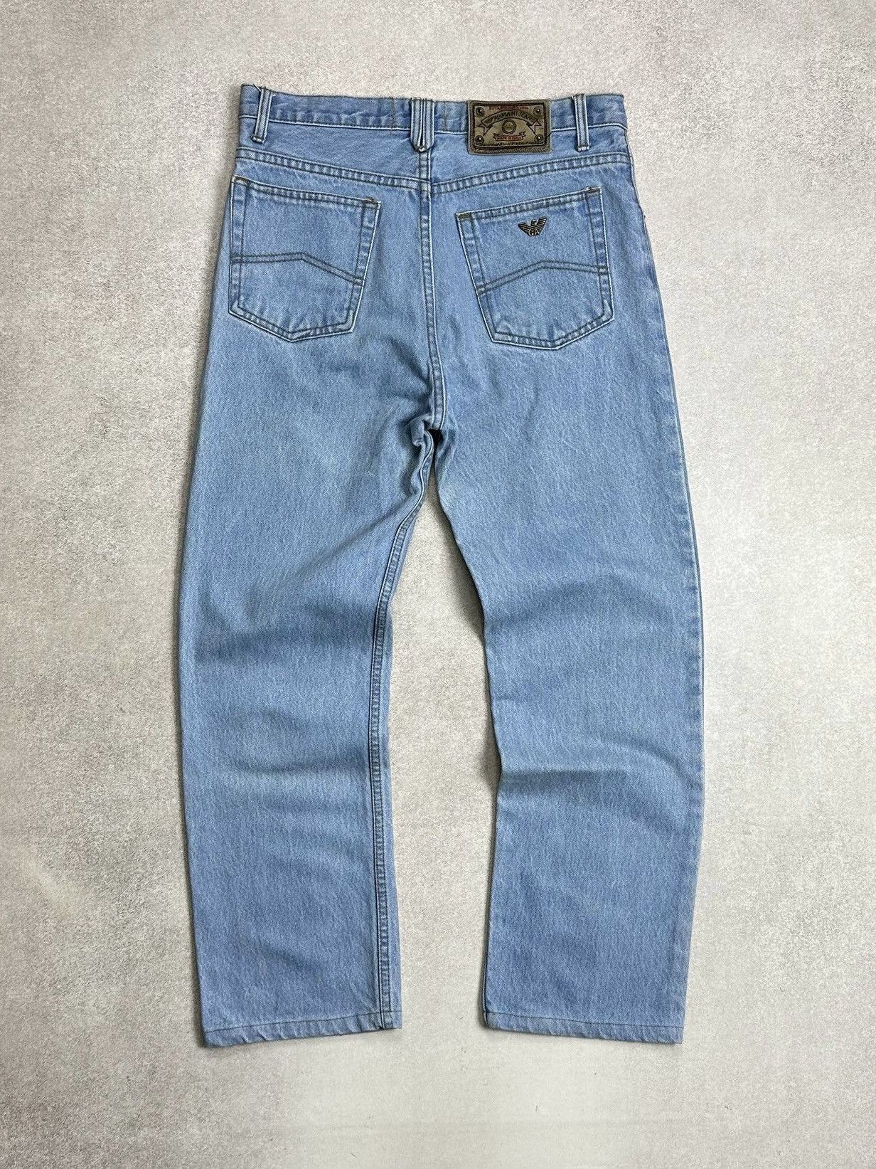 Armani Vintage Armani Metal Logo Baggy Heavy Denim Jeans 33 Size US 33 - 1 Thumbnail