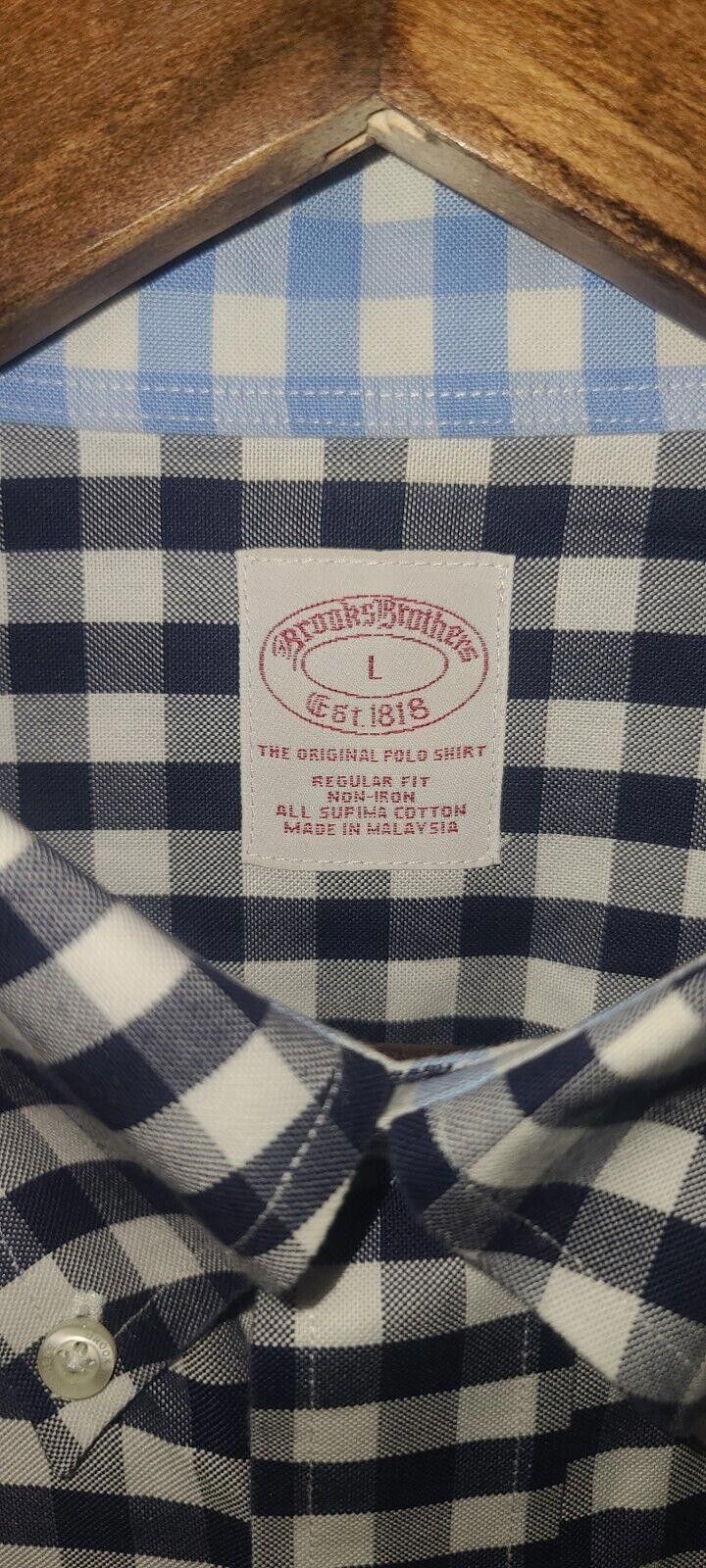 Brooks Brothers Brooks Brothers Men's Large L Blue Gingham Check Button Down Size 42R - 4 Thumbnail