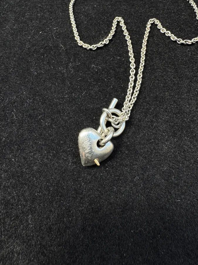 Hermes × Vintage Hermès Silver 925 Broken Heart Pendant Signature Necklace Size ONE SIZE - 6 Thumbnail