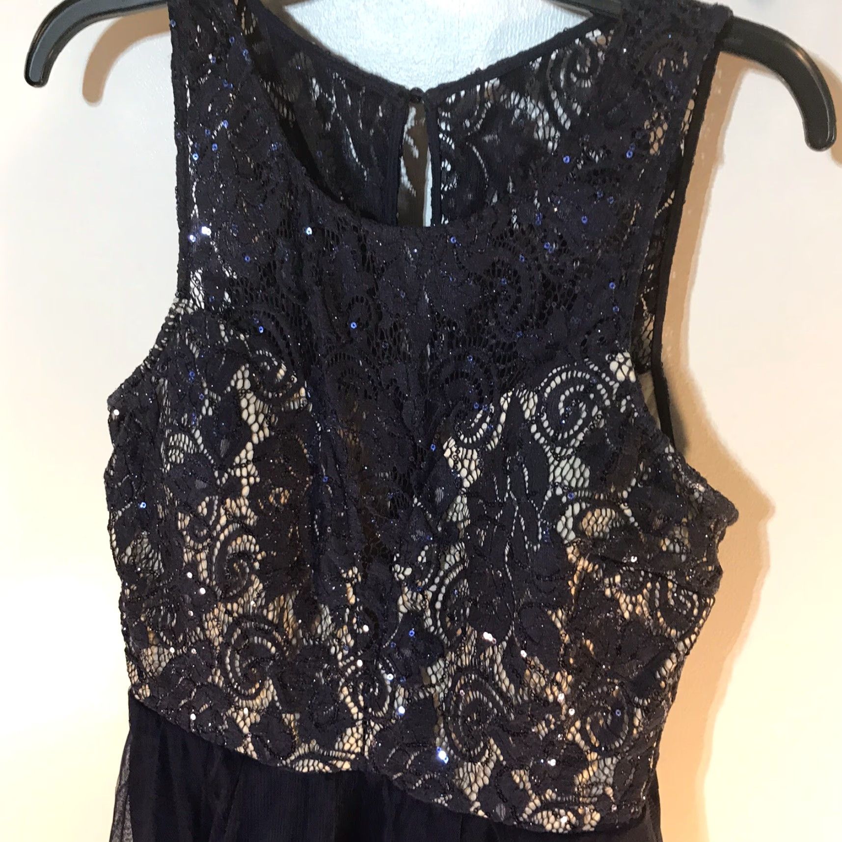 Vintage Speechless Navy Lace Sequin Midi Dress with Tulle Ruffle Skirt Womens Size 11 Formal Size L / US 10 / IT 46 - 3 Thumbnail