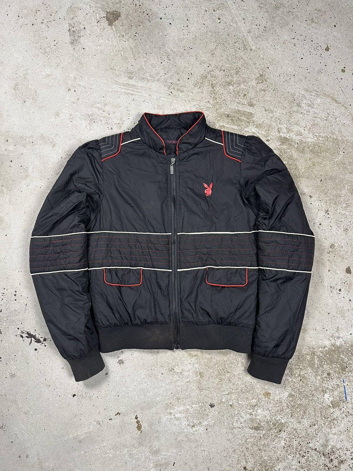 Vintage Y2K Playboy Black Bomber Jacket Bunny