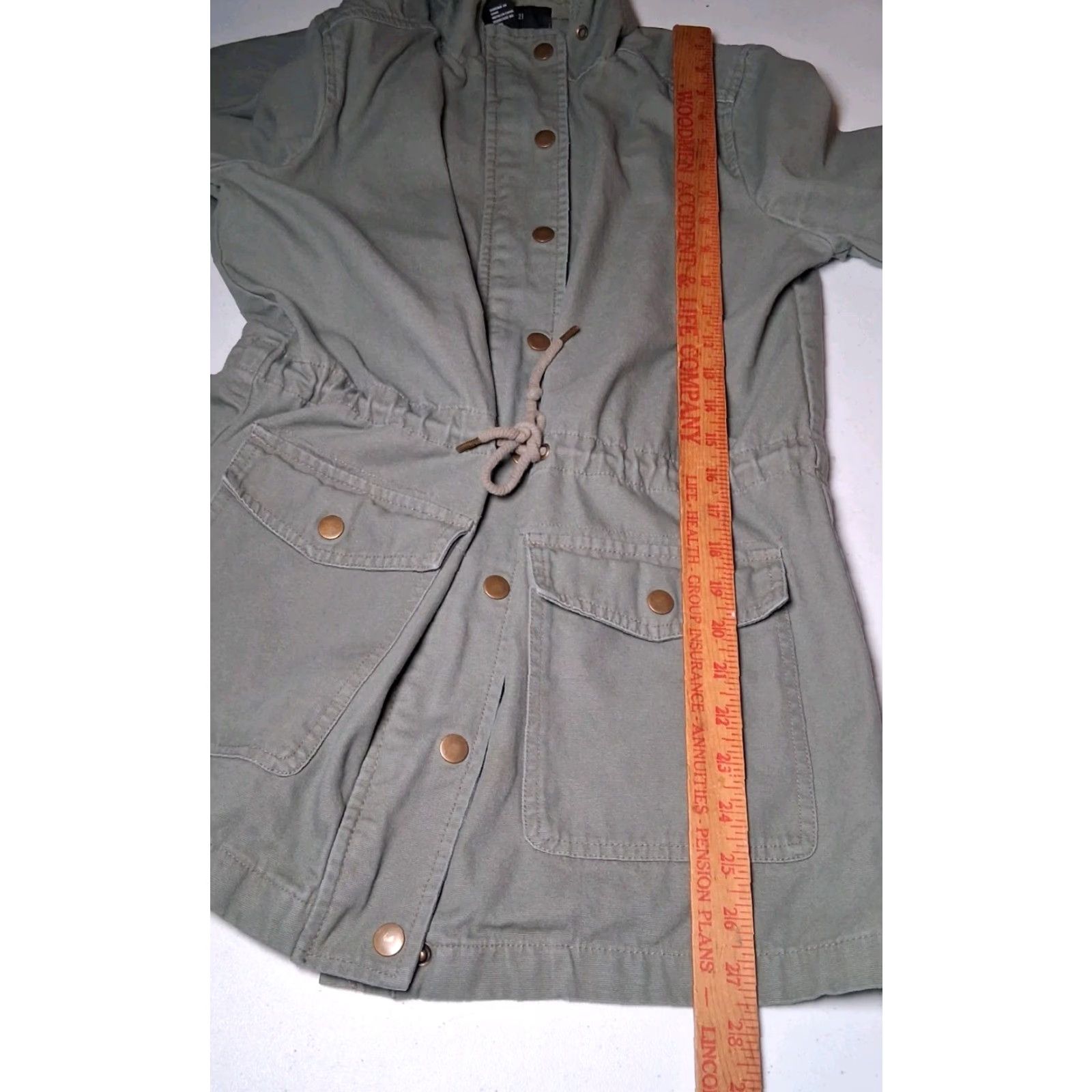 Forever 21 FOREVER 21 Utility Field Jacket Women S Army Green Lightweight Cargo Military Jacket with Pockets Hood Drawstring Waist Canvas Cotton Blend Size S / US 4 / IT 40 - 5 Thumbnail