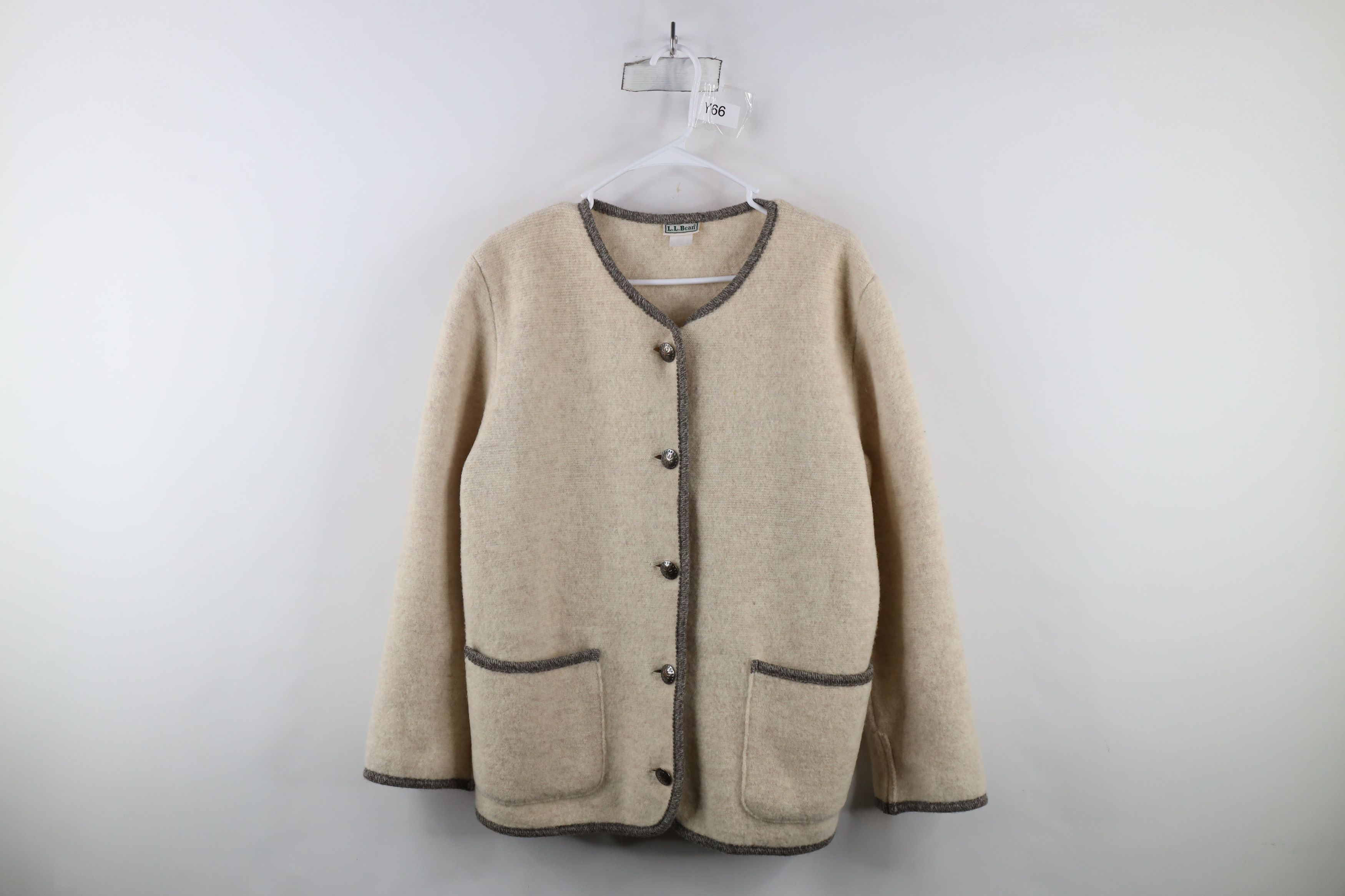 Vintage 90s LL Bean Wool Knit Cardigan Sweater Beige USA, image size:3500x2333