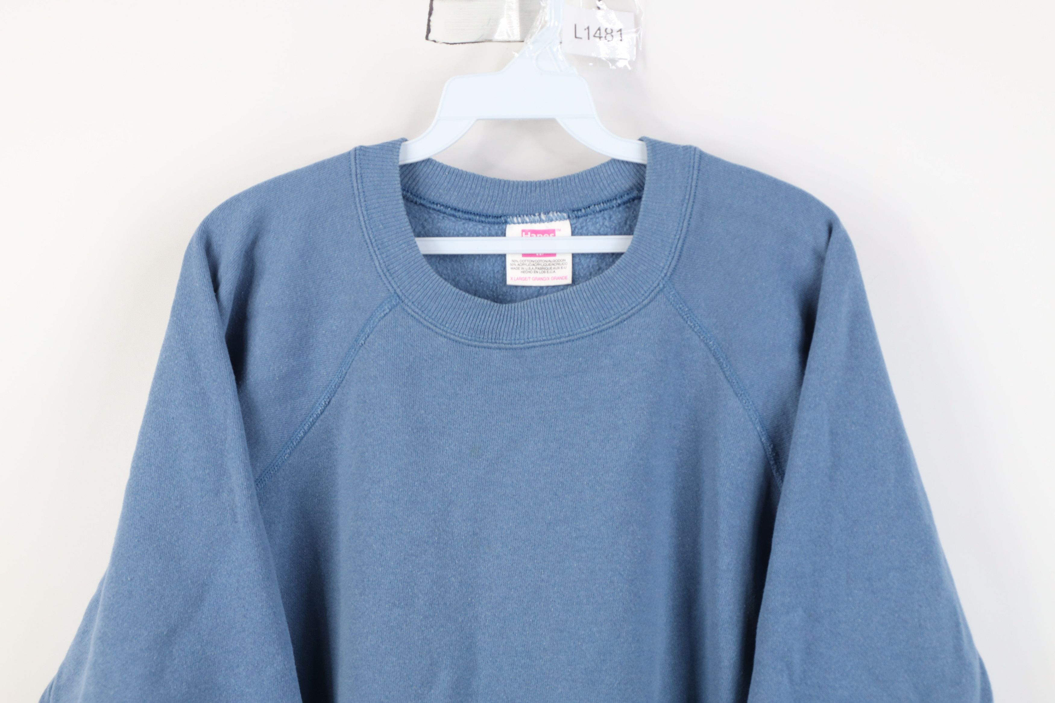 Vintage Vintage 90s Streetwear Blank Crewneck Sweatshirt Blue USA Size XL / US 12-14 / IT 48-50 - 2 Thumbnail