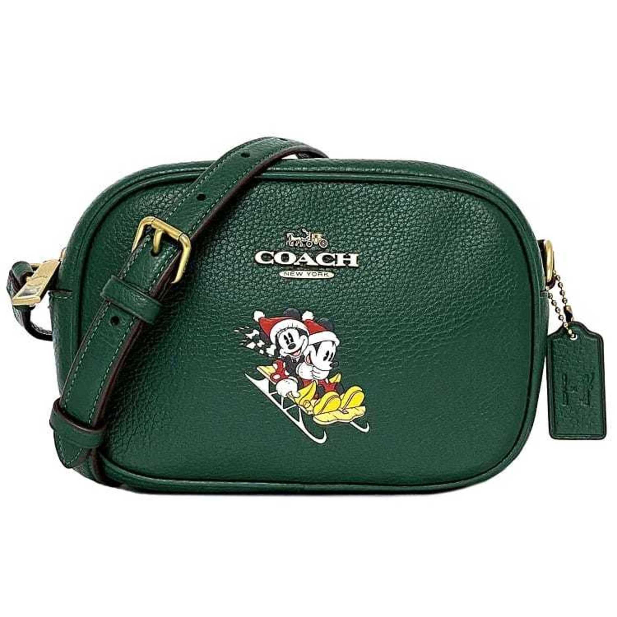 image of Coach Shoulder Bag Jamie Green Disney Cn024 Leather Coach Pochette Mickey Santa Collaboration - Lad
