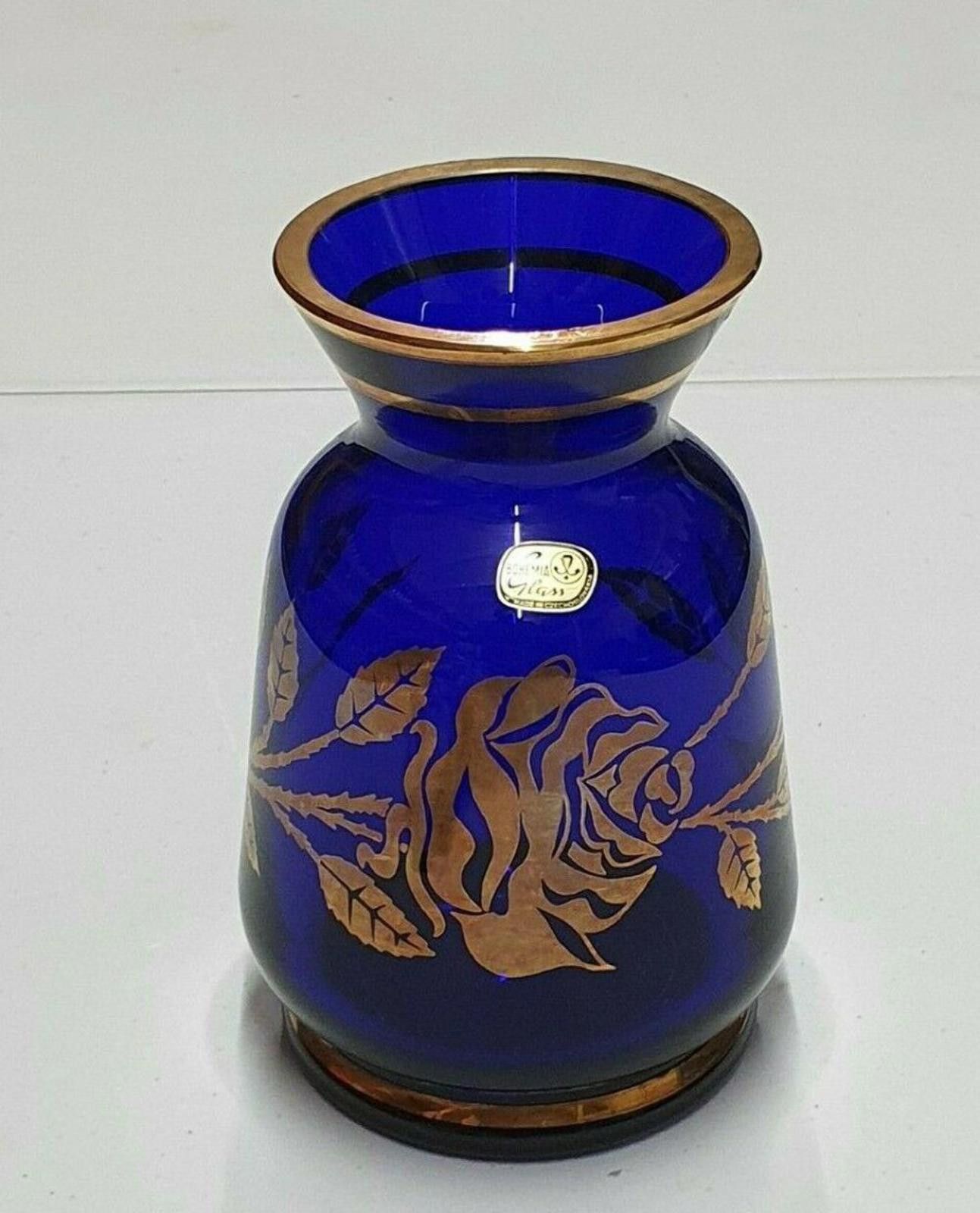 Other Bohemia Vintage Blue and Gold Crystal Glass Vase 6 1/8" Size ONE SIZE - 2 Thumbnail