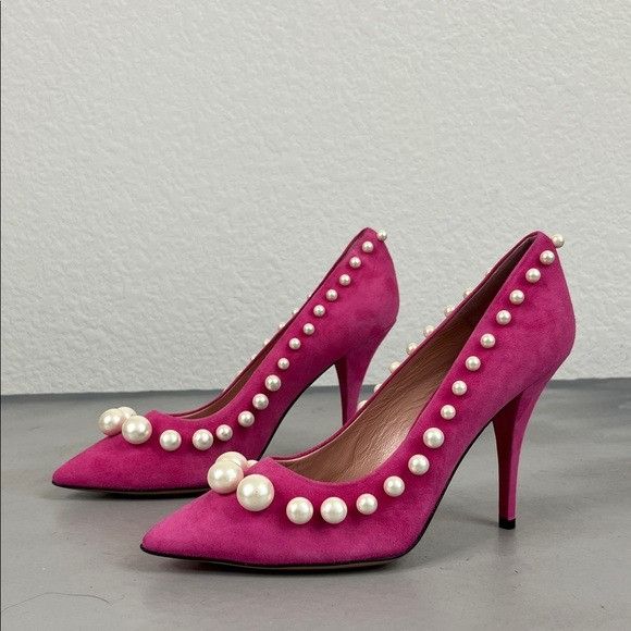 Moschino Moschino Boutique Pink Suede Pearl Pointed Toe 100 mm Heels Size US 8 / IT 38 - 1 Thumbnail
