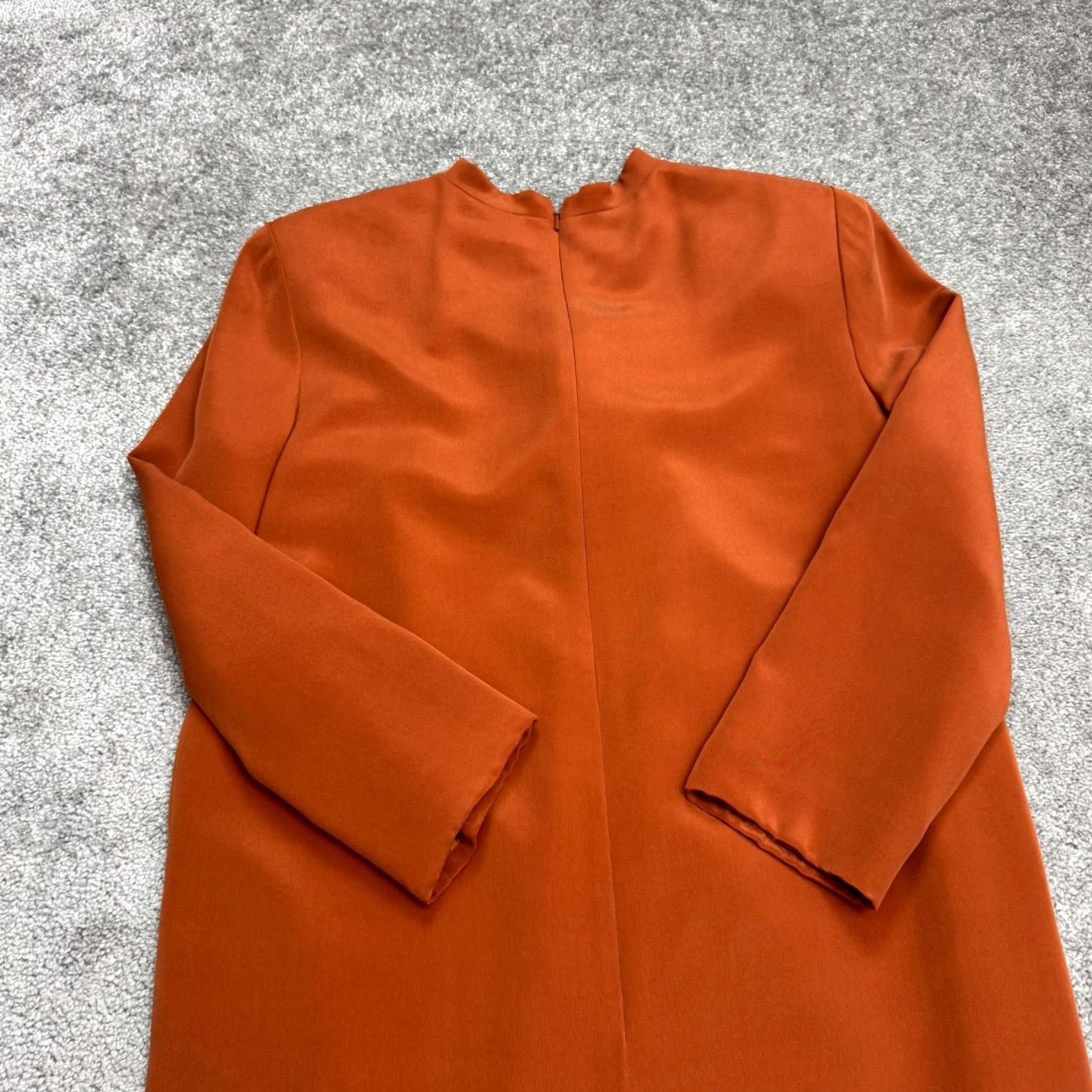 Vintage VINTAGE Shomi Silk Midi Shift Dress Womens 10 Orange Long Sleeve V-Neck NWOT Size L / US 10 / IT 46 - 3 Thumbnail