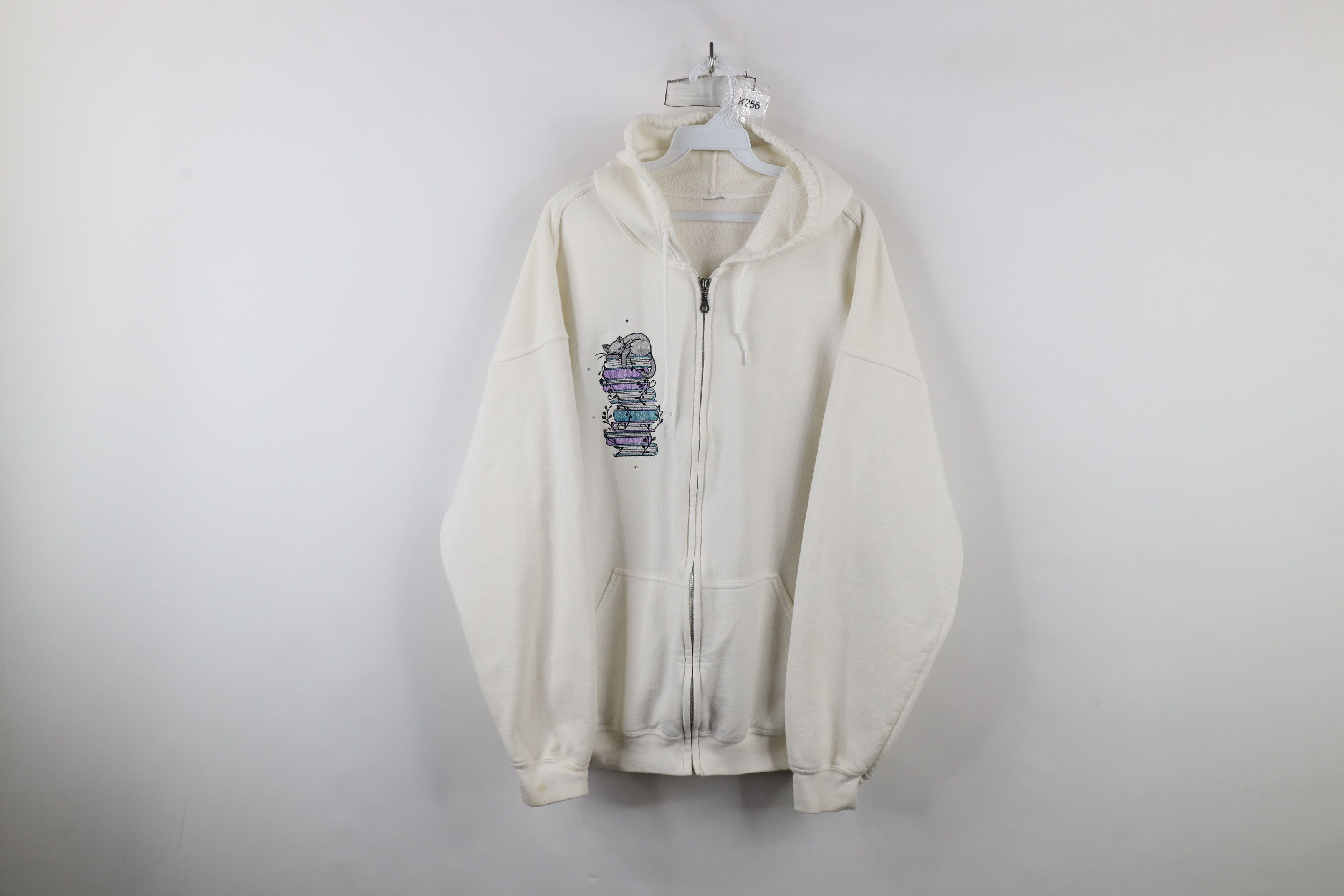 Vintage Vintage 90s Streetwear Cat Kitten Books Full Zip Hoodie Size XL / US 12-14 / IT 48-50 - 1 Thumbnail