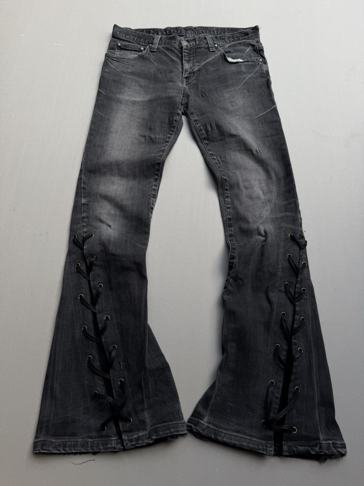 Japanese Brand lace up flare jeans Size US 27 - 1 Thumbnail