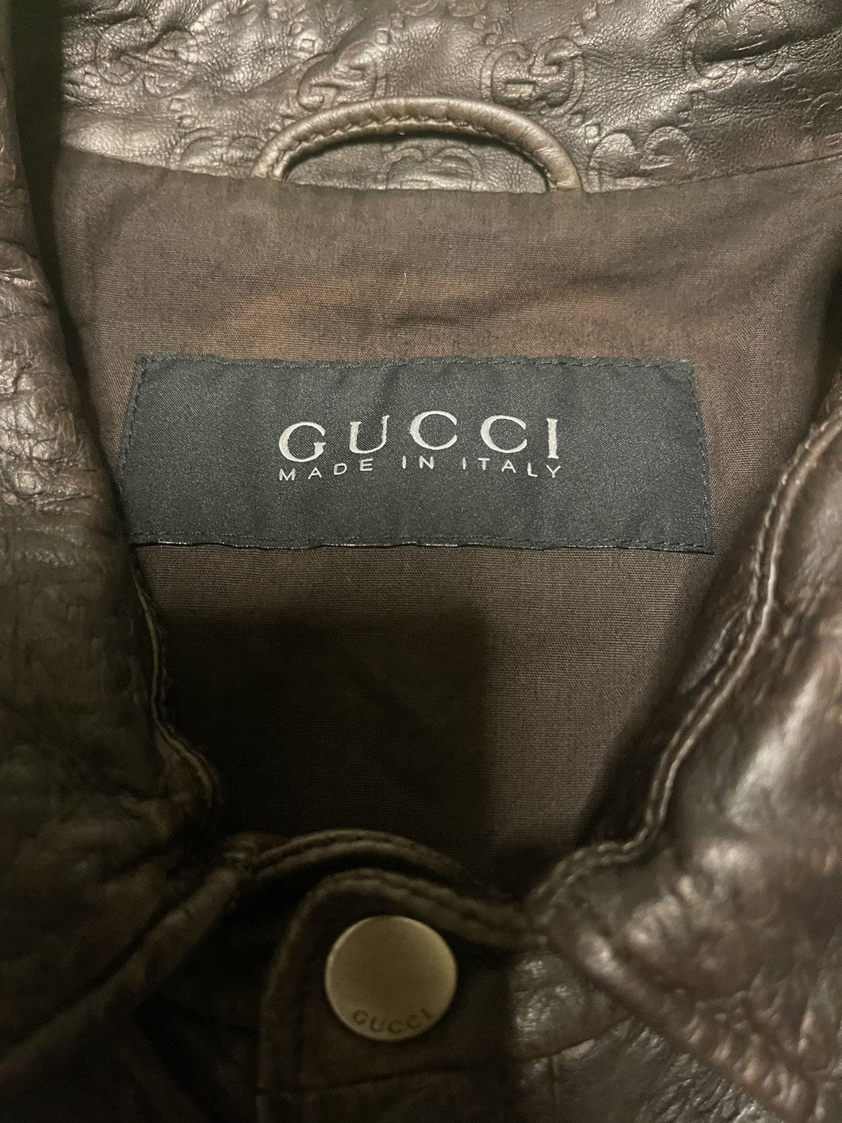 Gucci 100% AUTHENTIC GUCCI GG MONOGRAM BIKER LEATHER BROWN JACKET Size US L / EU 52-54 / 3 - 4 Thumbnail