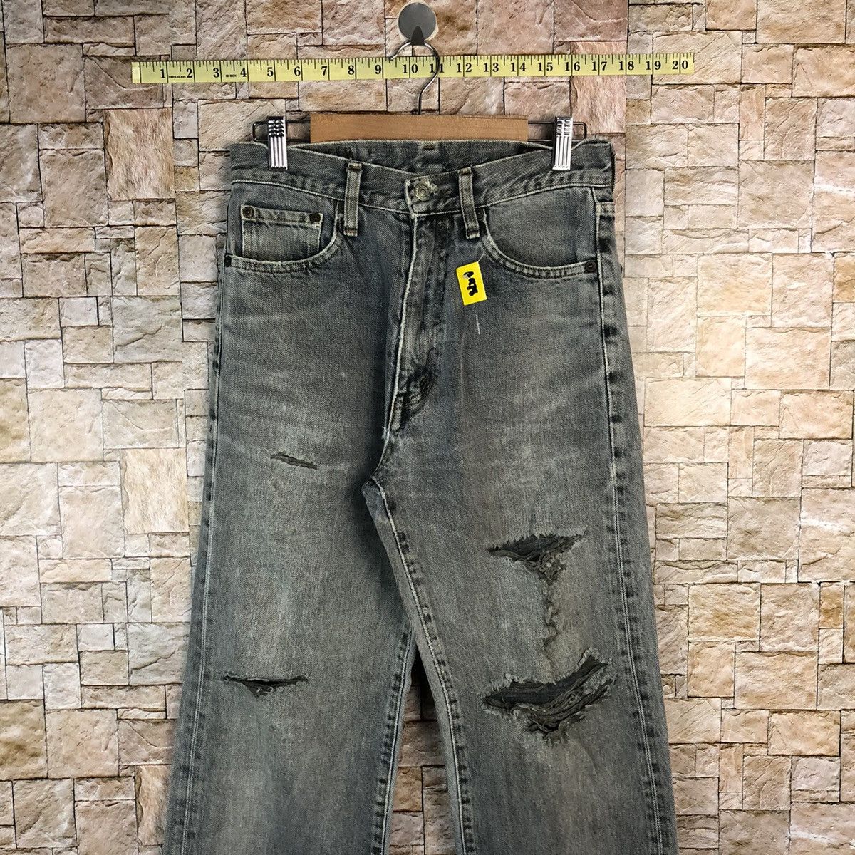 Japanese Brand Bobson Black Distressed ripped Denim Pants #A978 Size US 28 / EU 44 - 2 Thumbnail