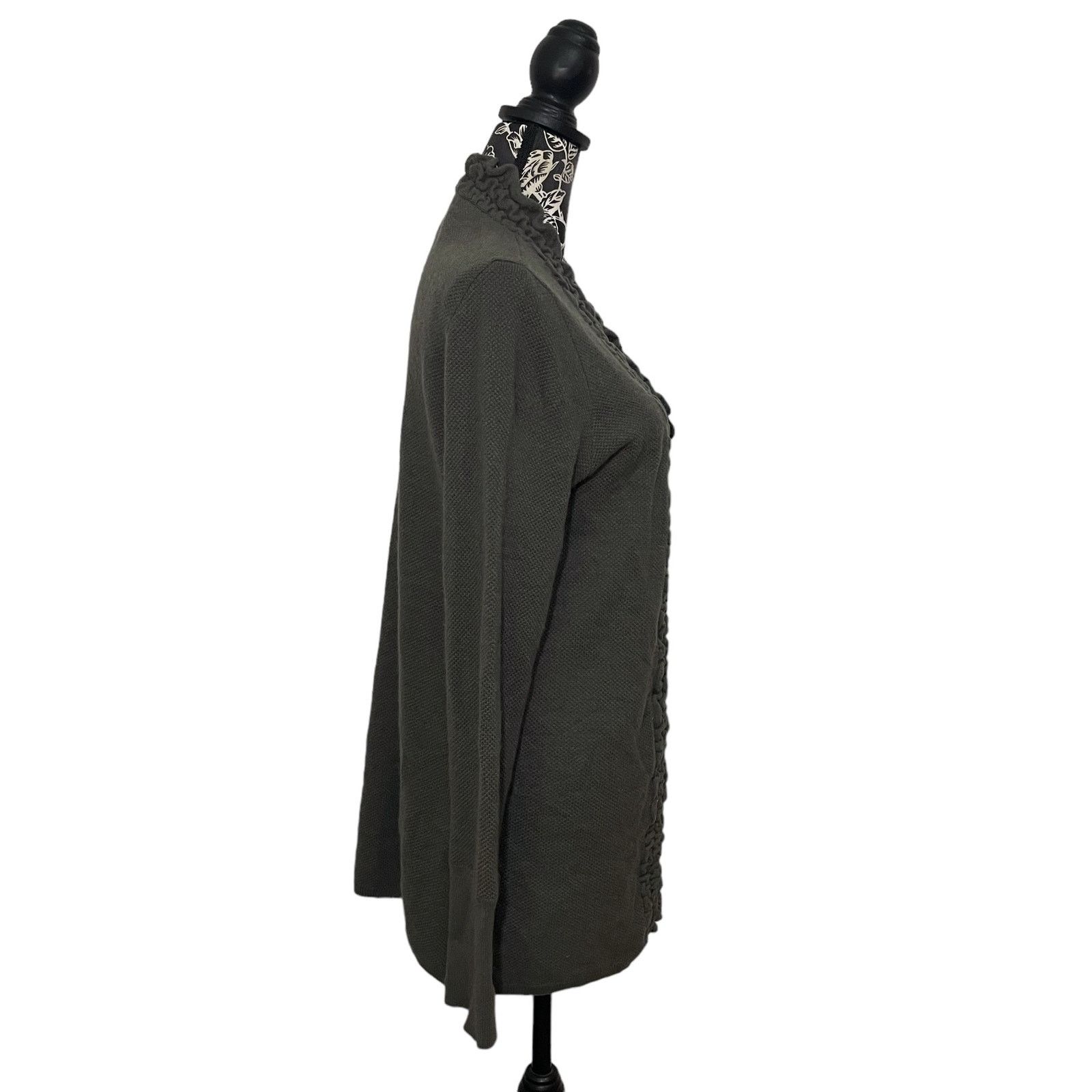 Other Asha 100% Cashmere Open Front Cardigan Gray Ruffled Medium Size M / US 6-8 / IT 42-44 - 5 Thumbnail