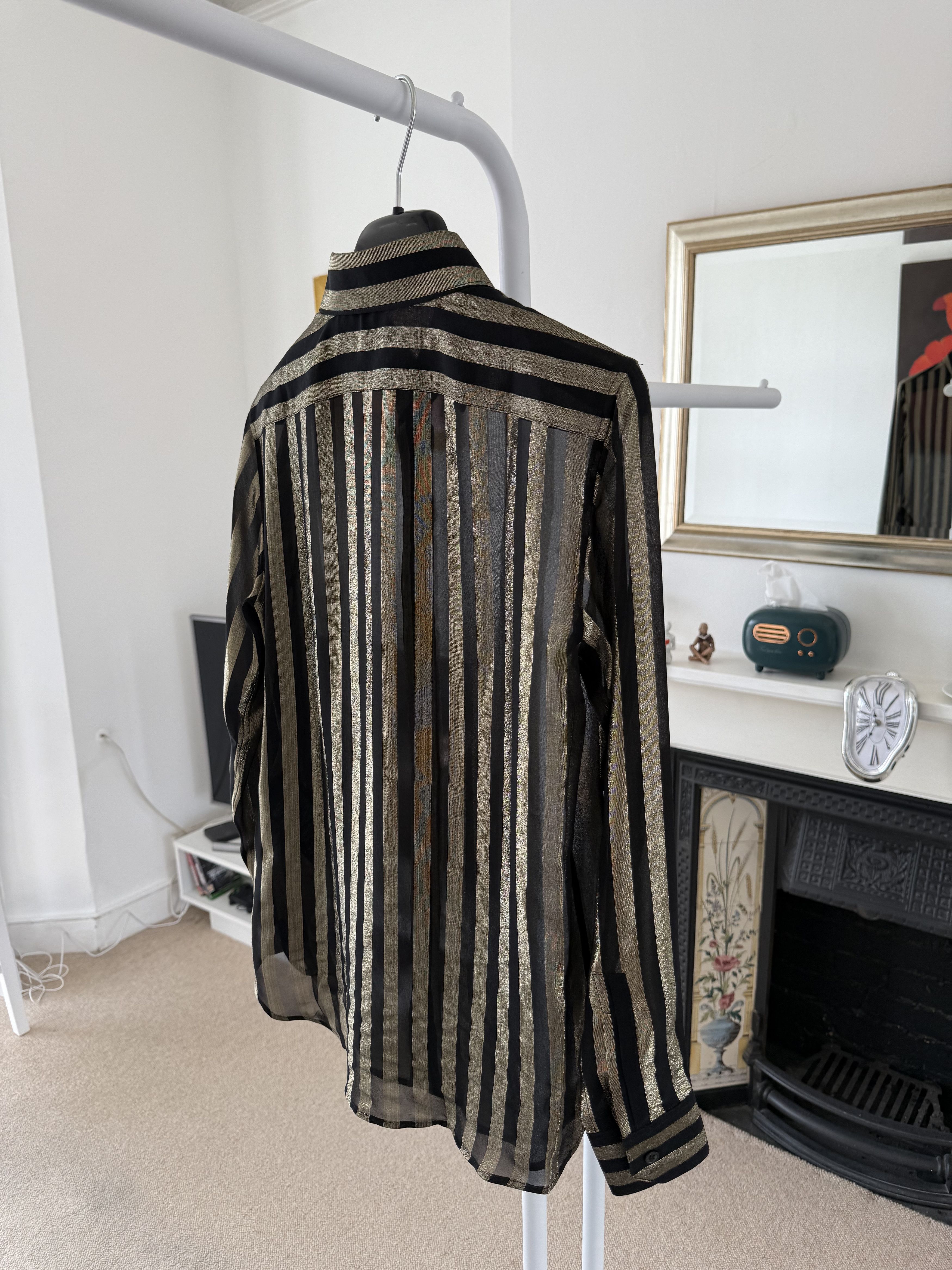 Saint Laurent Paris FW19 Saint Laurent Runway Striped Gold Silk Shirt Size XS / US 0-2 / IT 36-38 - 3 Thumbnail