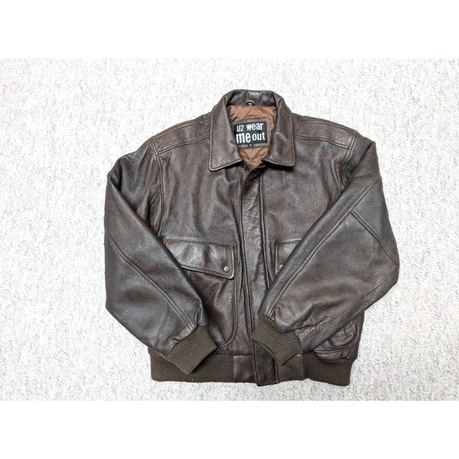 Vintage VINTAGE bomber jacket Mens Leather Brown 42 1980s 1990s Mad Max PATINA motorcycle zipper snap U2 Wear Me Out Size US M / EU 48-50 / 2 - 8 Thumbnail