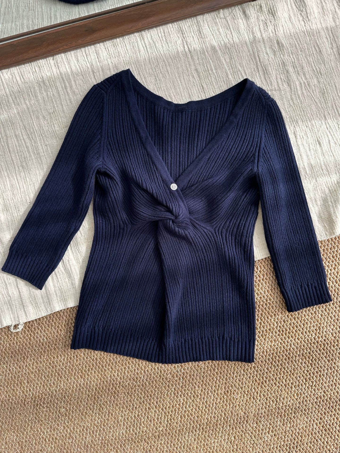Chanel Chanel Chest Logo Knot 3/4 Sleeve Navy Blue Women's Dress Size S / US 4 / IT 40 - 1 Thumbnail