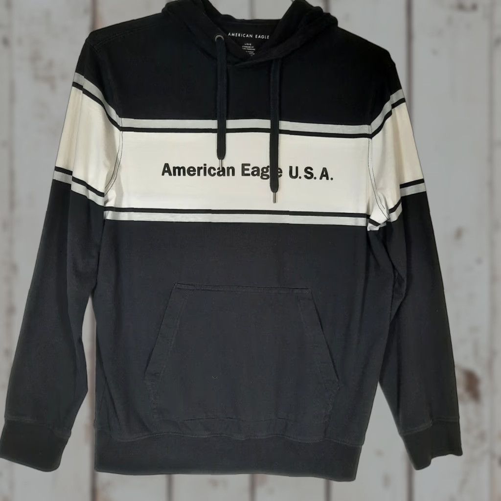 American Eagle Outfitters American Eagle Outfitters Hoodie Men's Large Black Long Sleeve Pullover Preppy Logo Size US L / EU 52-54 / 3 - 1 Thumbnail