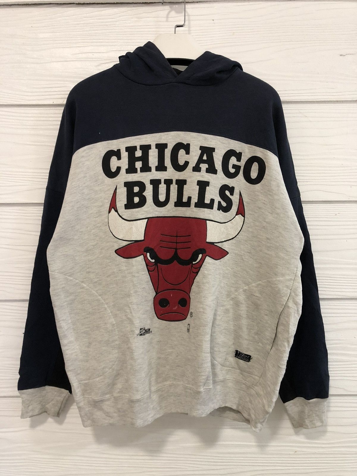 image of Vintage Chicago Bulls 3 Tones Hoodie By Salem Sportswear in Grey, Men's (Size Medium)