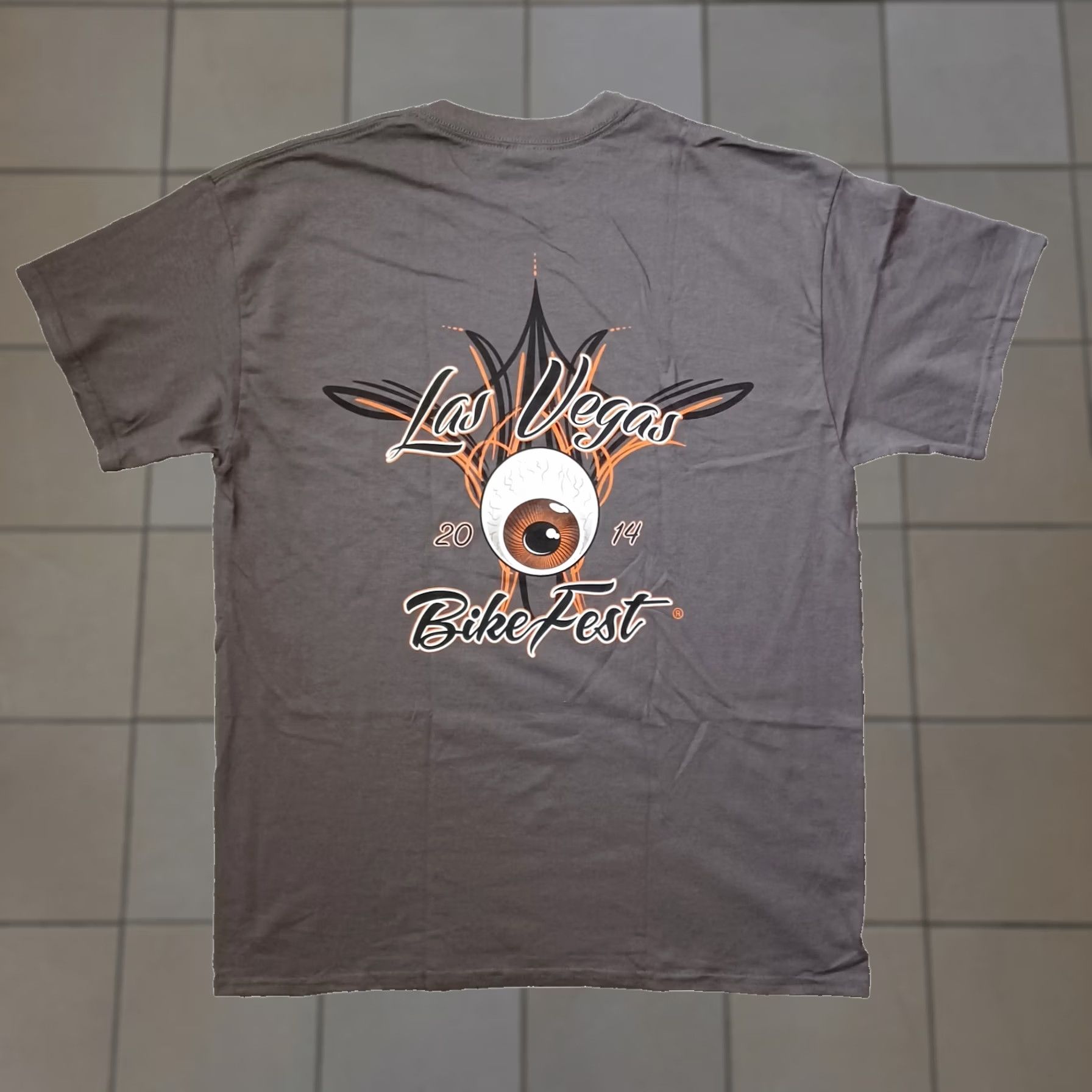Gildan Las Vegas Bike Fest Men T Shirt L Gray Double Side 2014 Motorcycle Rally Gildan Short Sleeve Crew Neck Cotton Shirt Mens Size US L / EU 52-54 / 3 - 1 Thumbnail