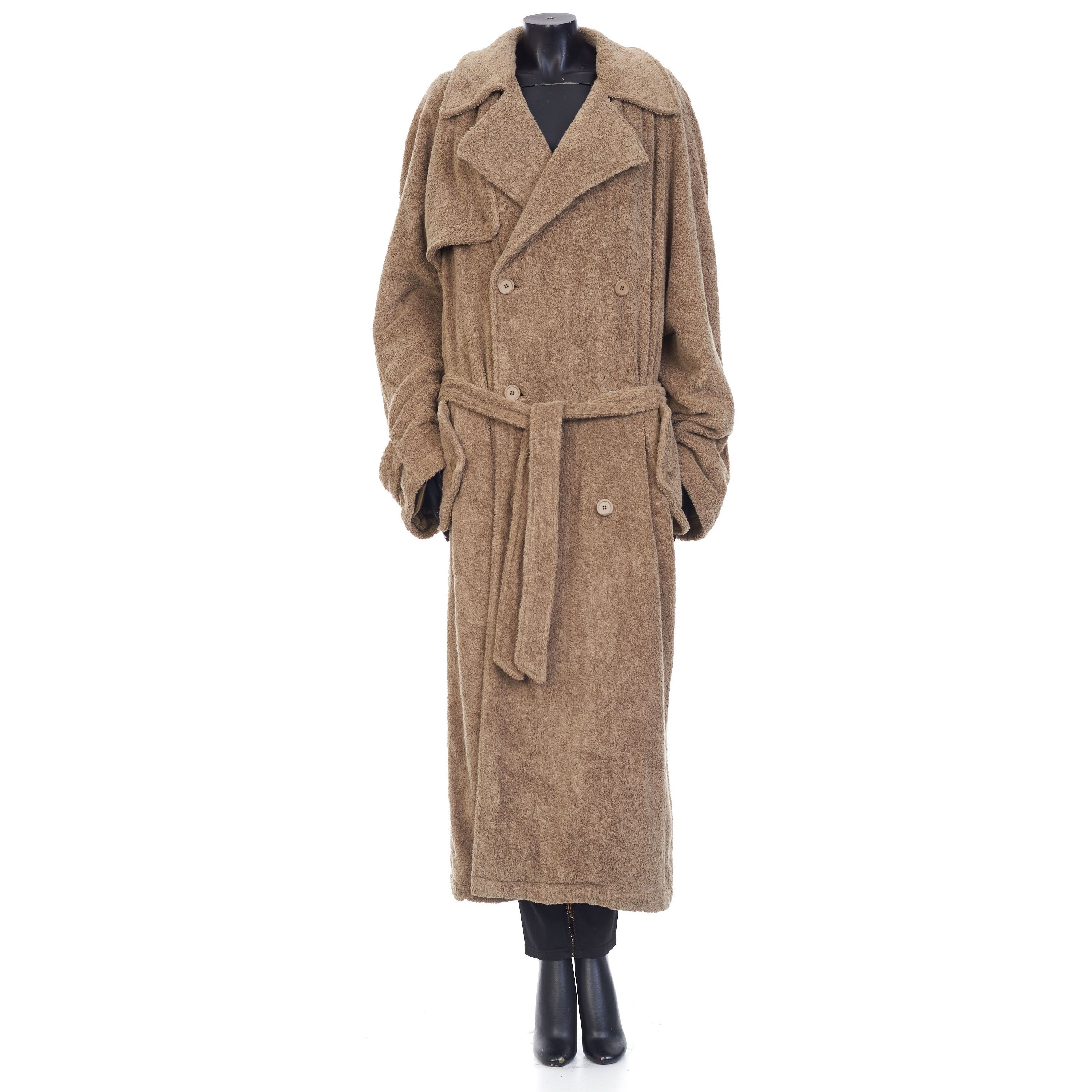 image of Balenciaga Double-Breasted Towel Trench Coat In Neutral Beige, Women's (Size Small)