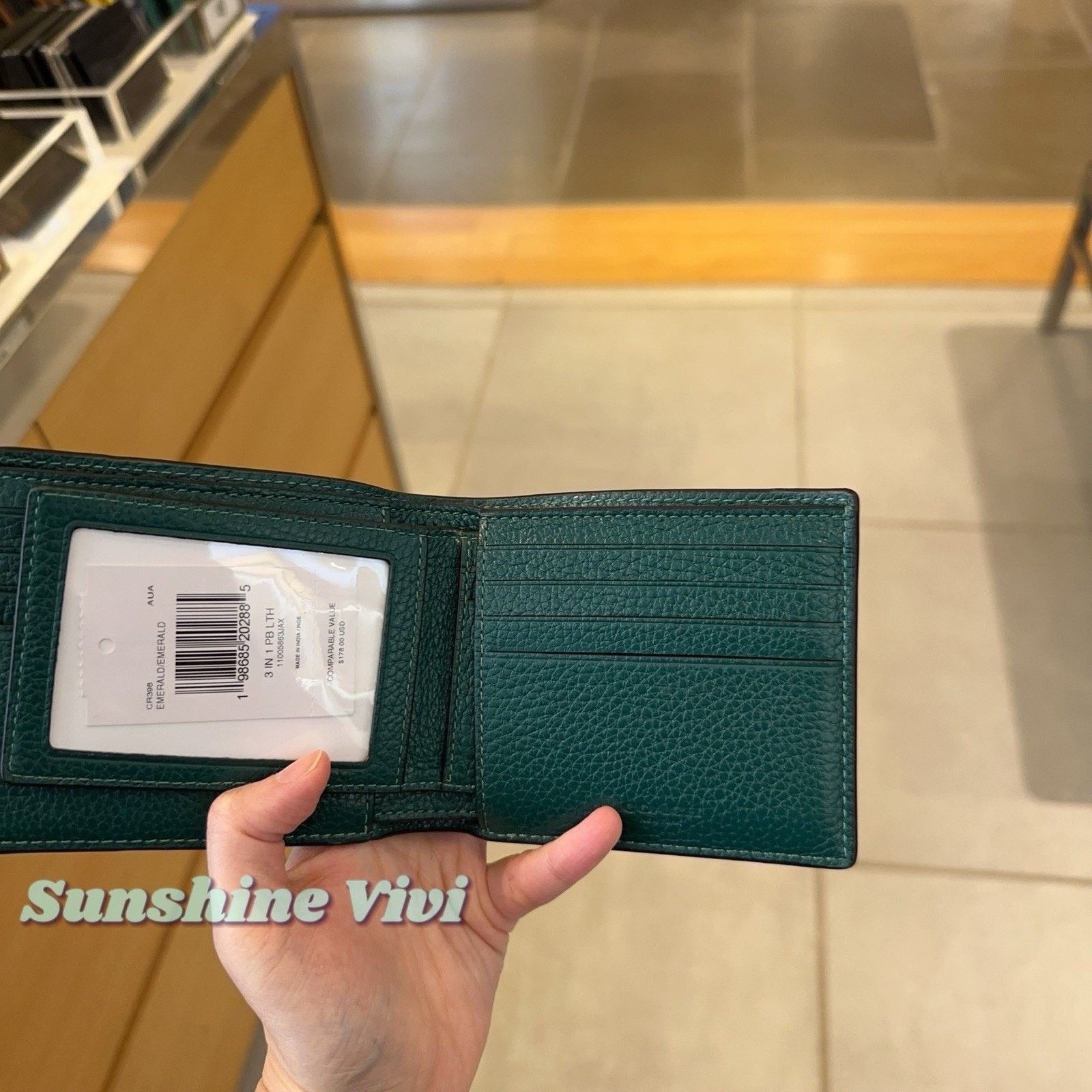 Coach NWT COACH CR398 Men 3-In-1 Wallet Leather EMERALD/EMERALD Size ONE SIZE - 4 Thumbnail