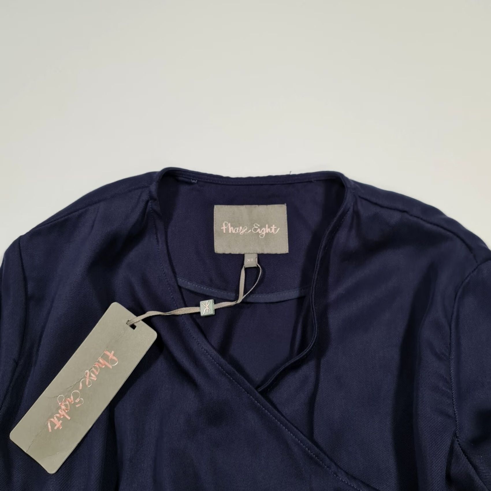 Vintage Phase Eight Womens Jacket Navy Blue XS Waterfall Tie Front Coat Roll Tab Sleeve Size XS / US 0-2 / IT 36-38 - 2 Thumbnail