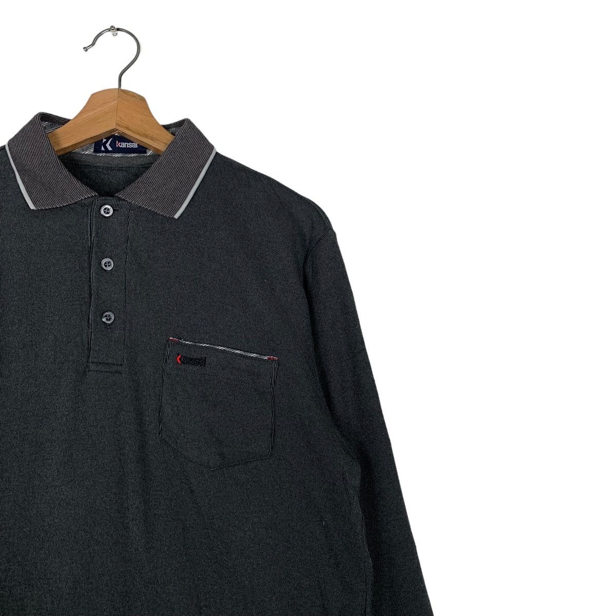 Japanese Brand KANSAI Single Pocket Long Sleeve Polo Shirt #0303-C14 Size US M / EU 48-50 / 2 - 6 Thumbnail