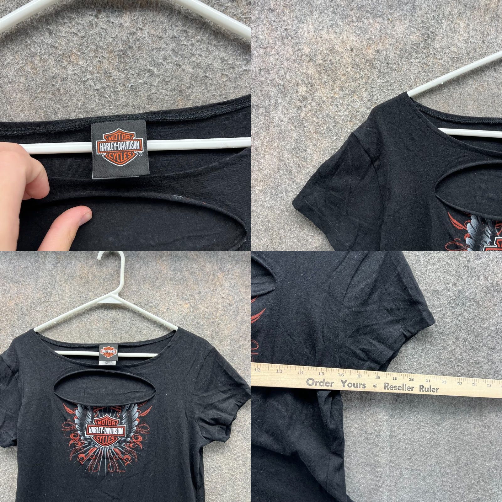 Harley Davidson VINTAGE Harley-Davidson Shirt Womens Large Black Cutout Wings Graphic Tee USA Y2K Size L / US 10 / IT 46 - 8 Thumbnail